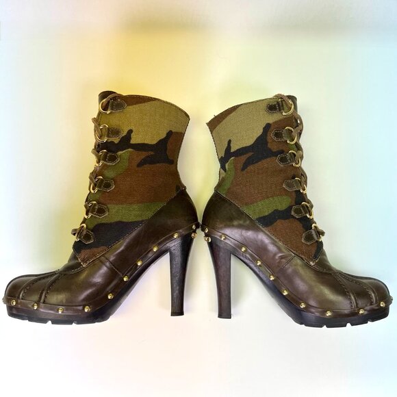Michael Kors Shearling Lined Lace Up Grommet Camo Boots Size US 7 M Camouflage - Picture 13 of 15